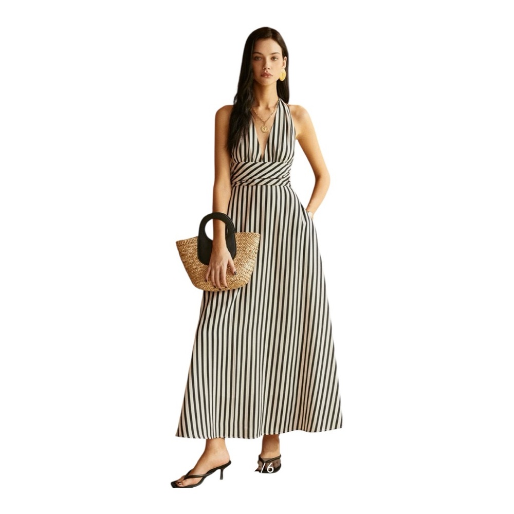 COMMENSE Stripe Backless Pockets Dress
COLOR - Black and White NWT
